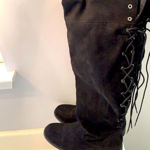 Black Suede lace up boot low heel